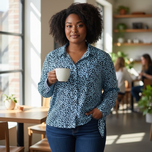Chico's Blue Long Sleeve Animal Print Lightweight Button Down Shirt Size 0 - Picture 15 of 15